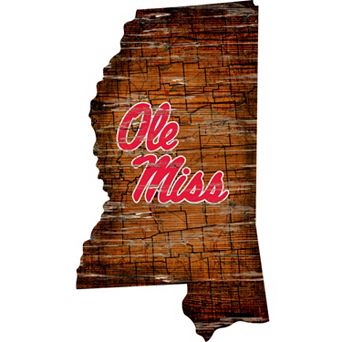 Ole Miss Rebels Distressed 24" x 24" State Wall Art