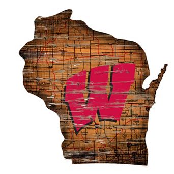 Wisconsin Badgers Distressed 24" x 24" State Wall Art