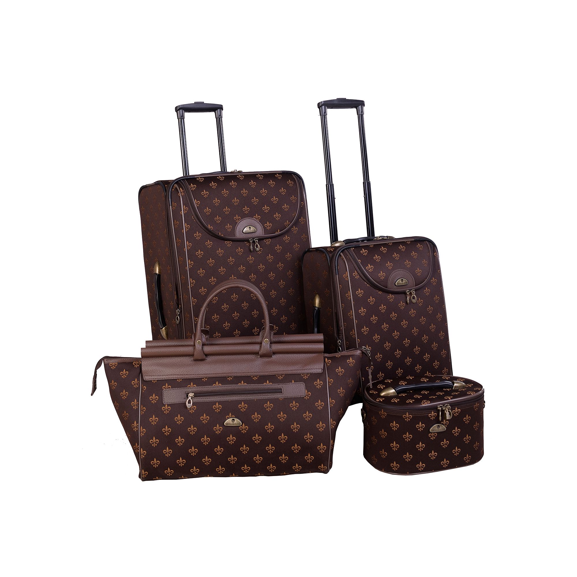American Flyer Fleur De Lis 4-Piece Luggage Set, Brown