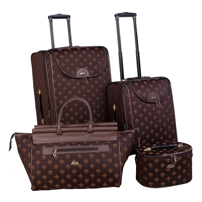 American Flyer Fleur De Lis 4-Piece Luggage Set, Brown, 4 PC SET