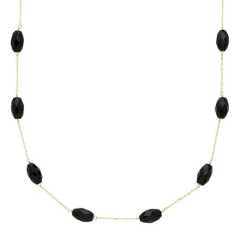 14k Gold Onyx Station Necklace, Womens, Size: 17, Black