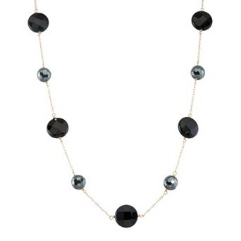 Jewelmak 14k Gold Onyx & Hematite Station Necklace