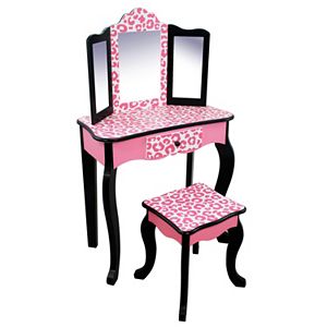 Teamson Kids Fashion Prints Black Leopard Vanity Table & Stool Set