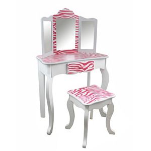 Teamson Kids Fashion Prints White Zebra Vanity Table & Stool Set