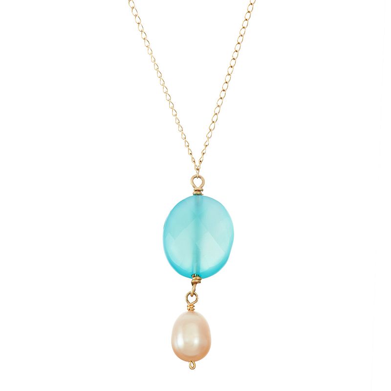 14k Gold Chalcedony & Dyed Freshwater Cultured Pearl Y Necklace, Womens, 