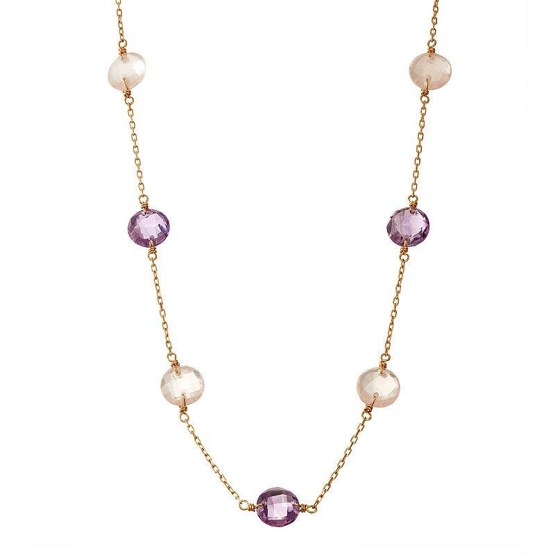 14k Gold Rose Quartz & Amethyst Station Necklace, Womens, Size: 18, Mul