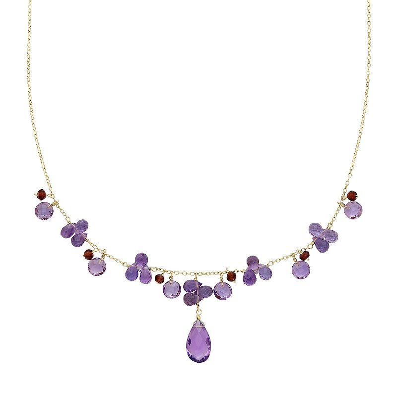 14k Gold Amethyst & Garnet Necklace, Womens, Size: 18, Multicolor