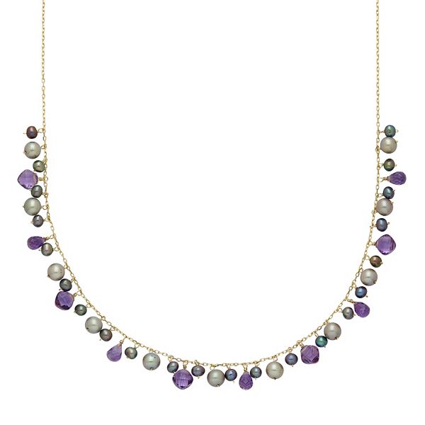 Jewelmak 14k Gold Amethyst & Dyed Freshwater Cultured Pearl Necklace