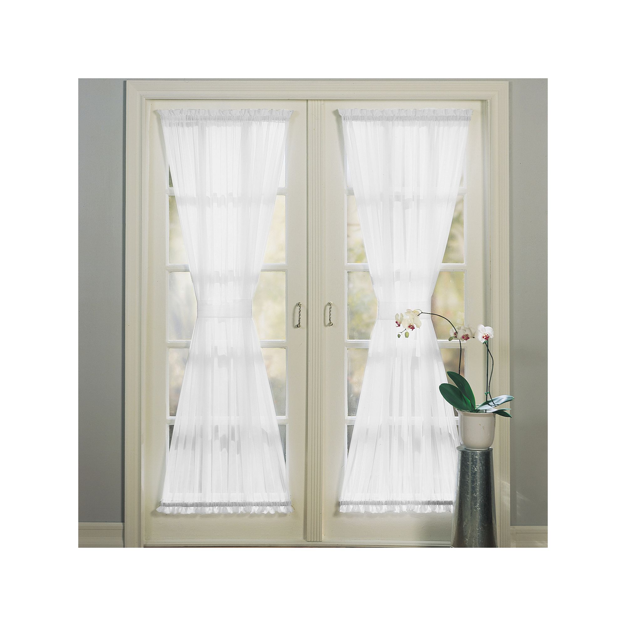 No. 918 1-Panel Emily Sheer Voile Single Door Curtain Panel & Tieback, Whit