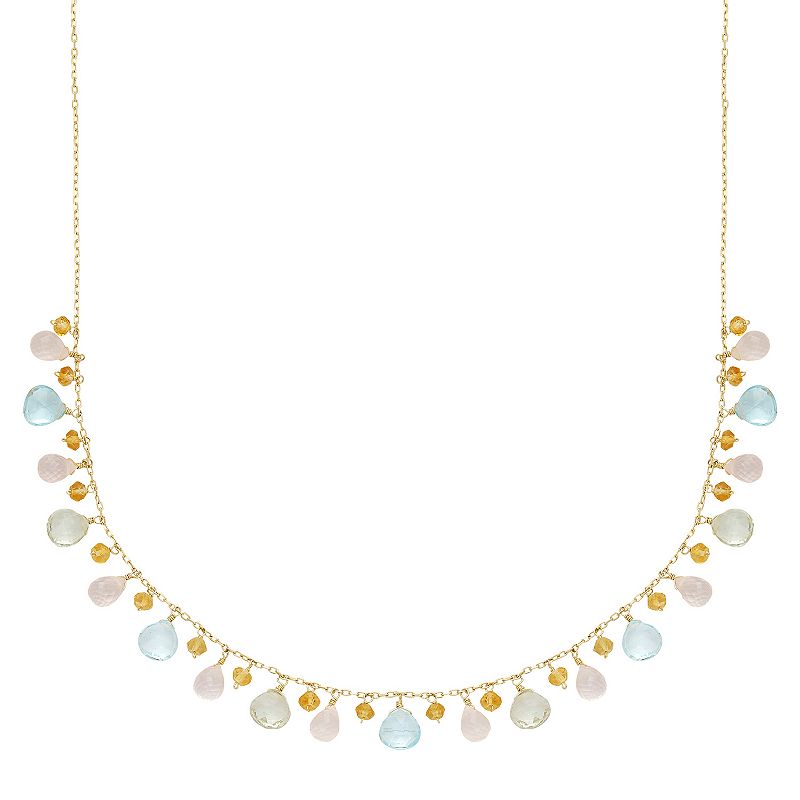 14k Gold Gemstone Briolette Necklace, Womens, Size: 18, Multicolor