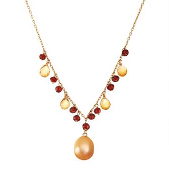 Jewelmak 14k Gold Garnet, Citrine & Dyed Freshwater Cultured Pearl Y Necklace