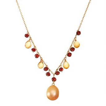 Jewelmak 14k Gold Garnet, Citrine & Dyed Freshwater Cultured Pearl Y Necklace