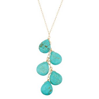 Jewelmak 14k Gold Turquoise Y Necklace