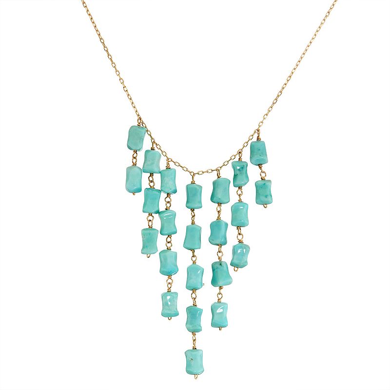 14k Gold Turquoise Bib Necklace, Womens, Size: 17, Blue