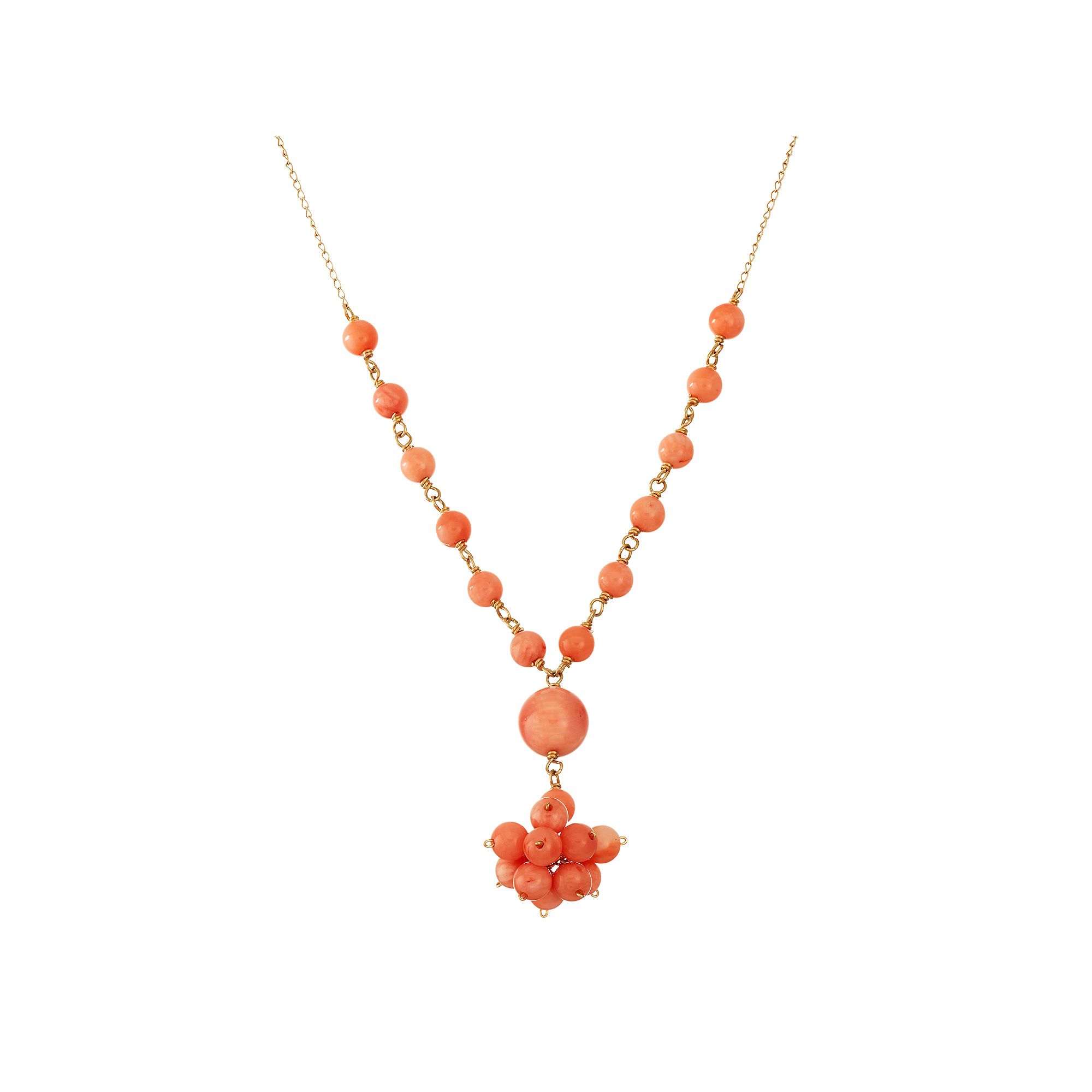 Jewelmak 14k Gold Coral Cluster Y Necklace, Womens, Size: 17, Pink