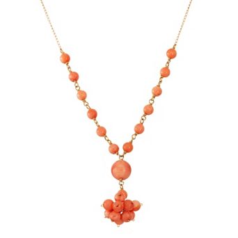Jewelmak 14k Gold Coral Cluster Y Necklace