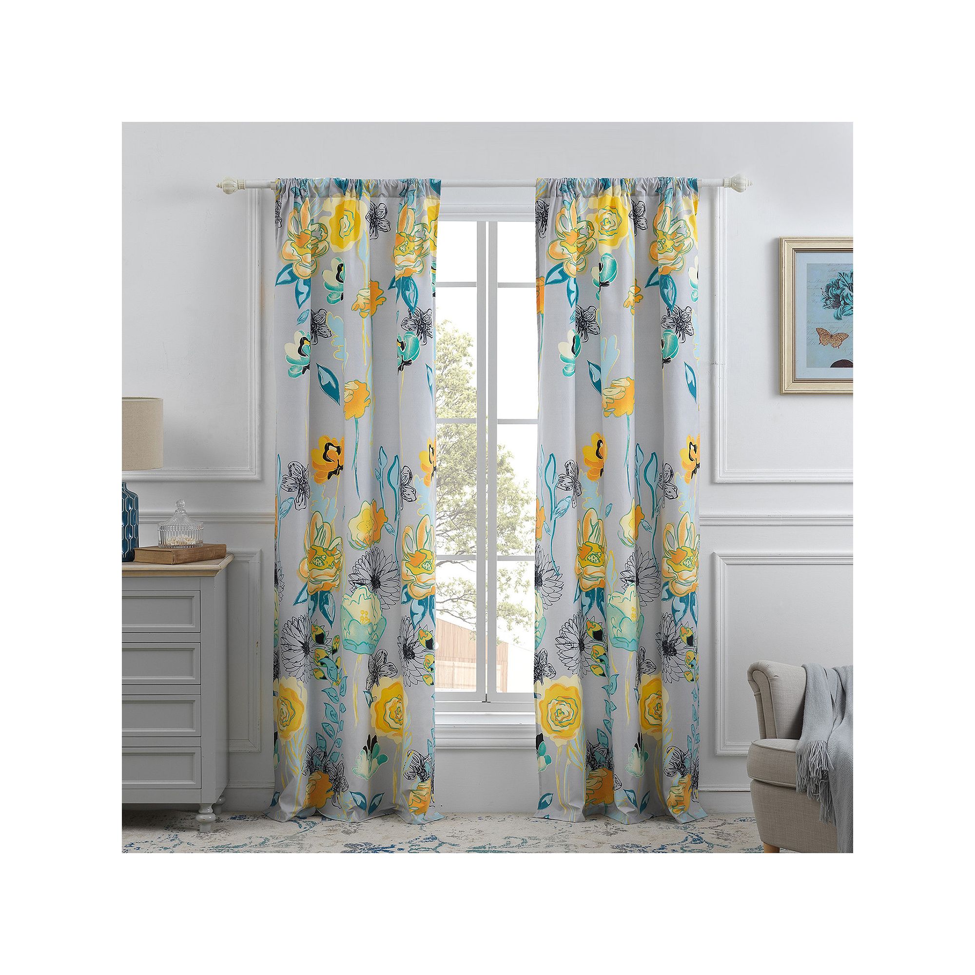 Watercolor Dream Window Curtain Set, Gray