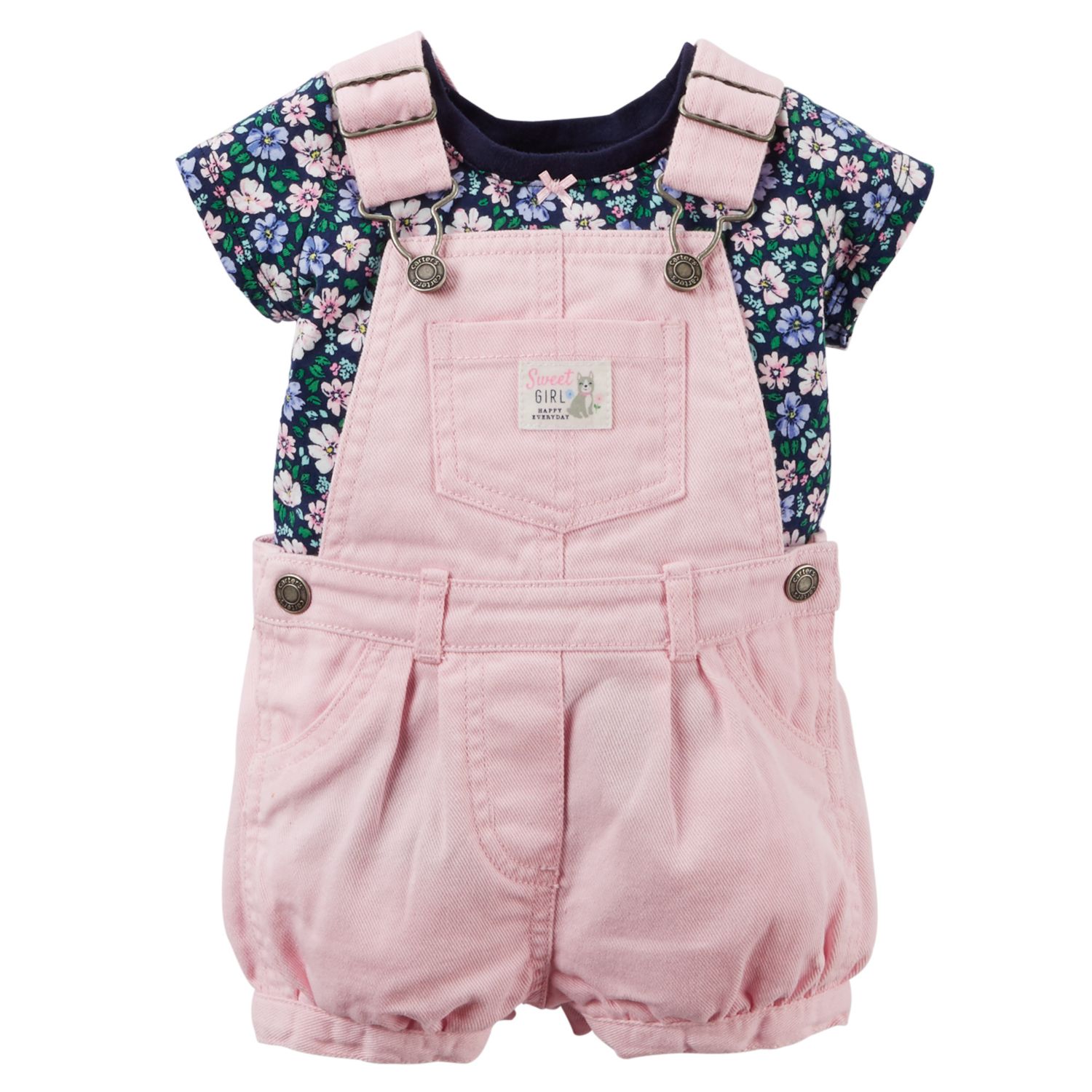 baby girl carter's floral tee & chambray shortalls set