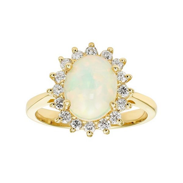 The Regal Collection 14k Gold Opal & 1/2 Carat T.W. Diamond Halo Ring
