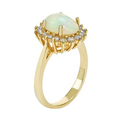 The Regal Collection 14k Gold Opal & 1/2 Carat T.W. Diamond Halo Ring