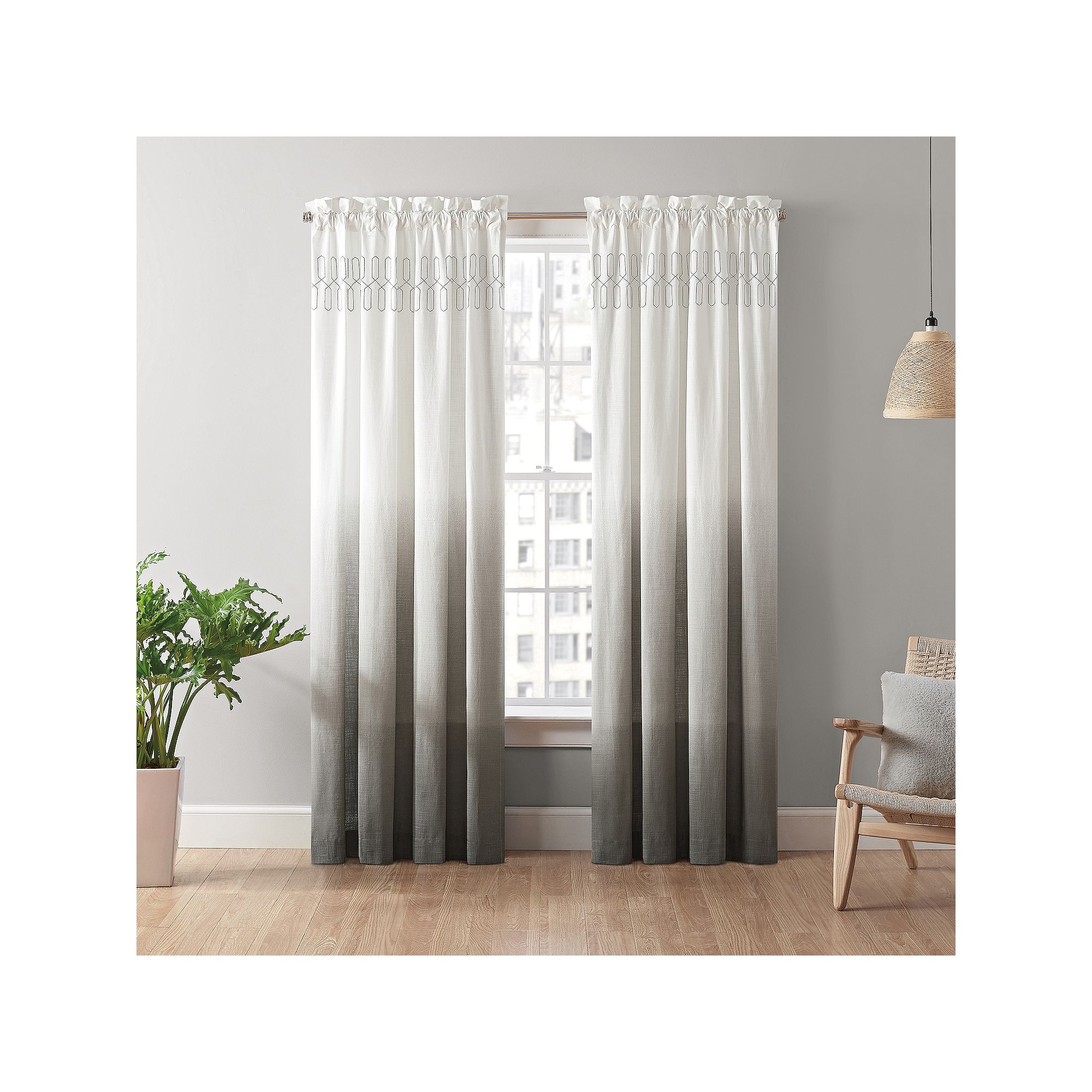 Vue 1-Panel Arashi Ombre Fashion Drapery Window Curtain, Gray