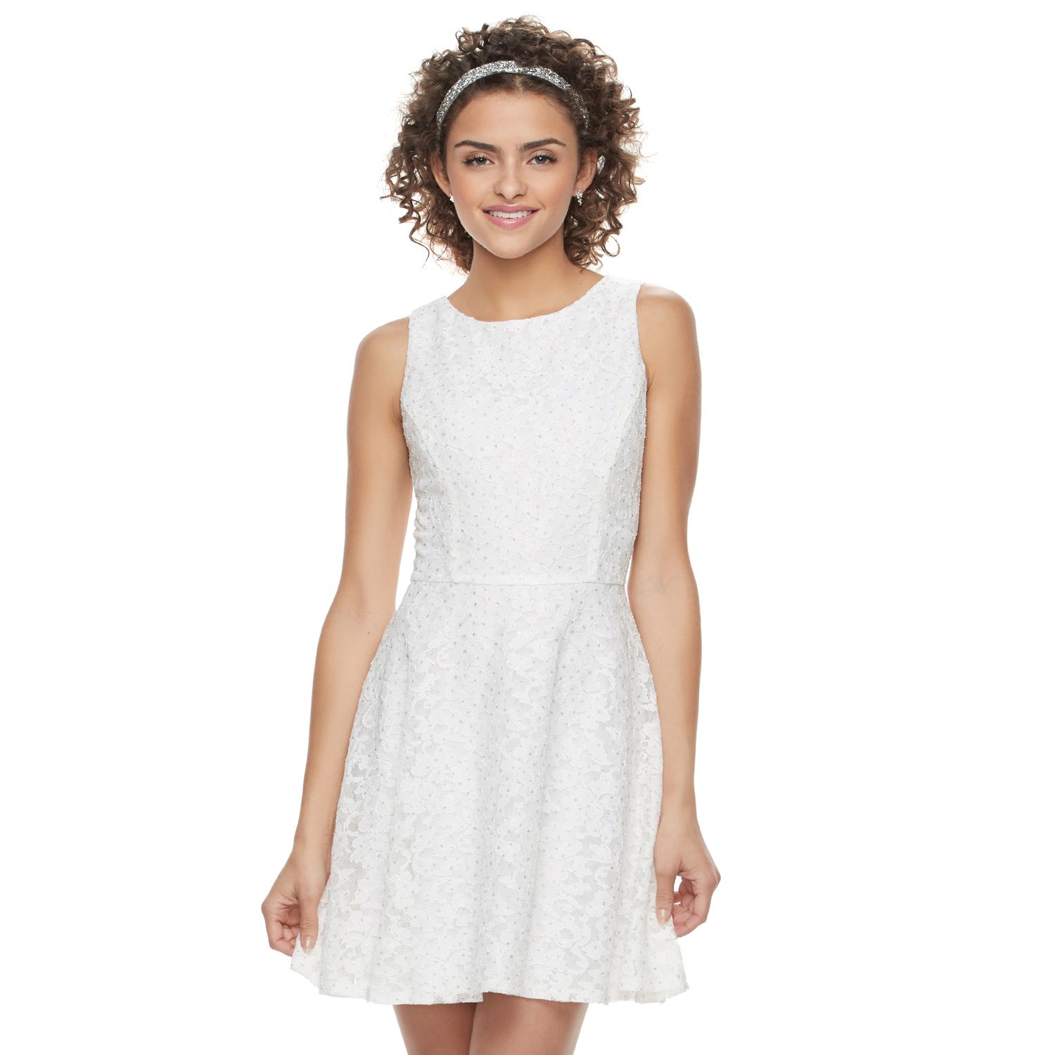 juniors lace fit and flare dress