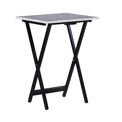 Linon White Faux Marble TV Tray Table 5 piece Set