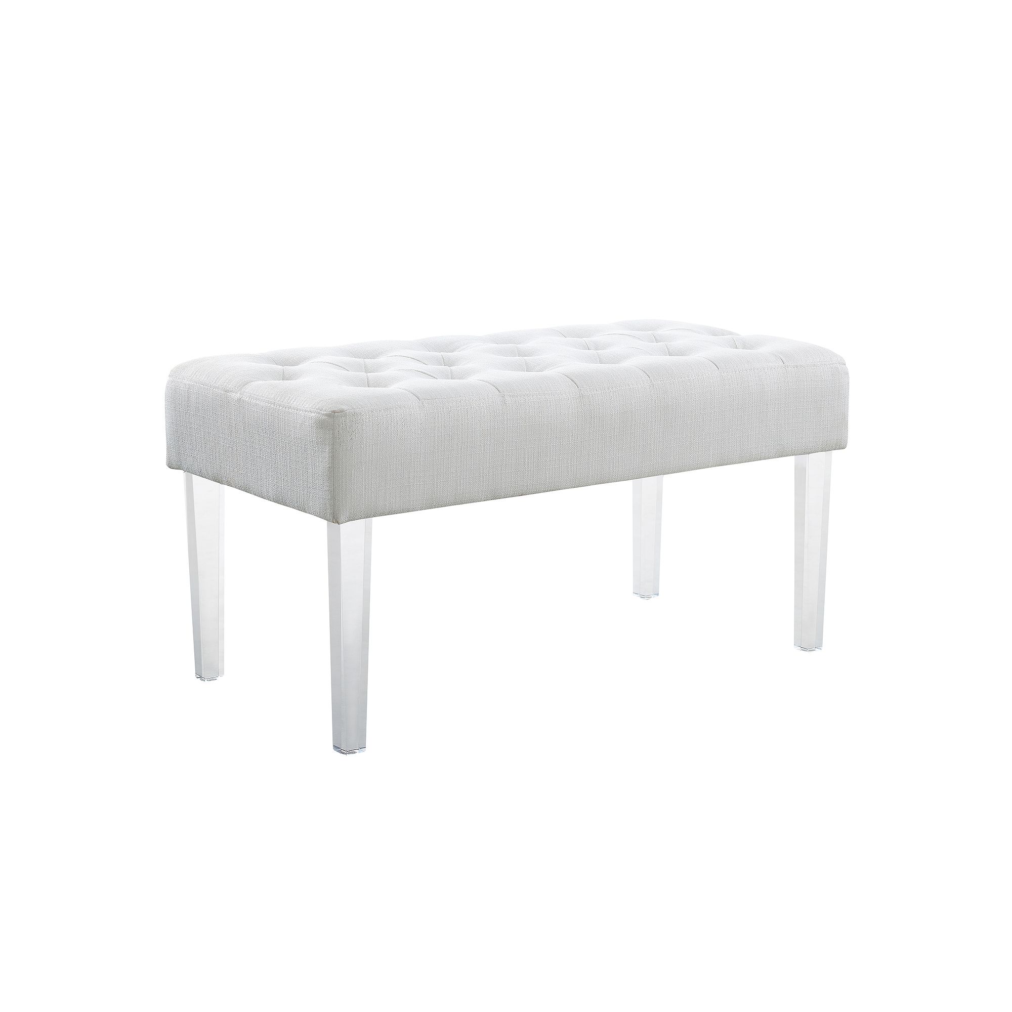 Linon Ella Acrylic Leg Bench, White Silver Glitz