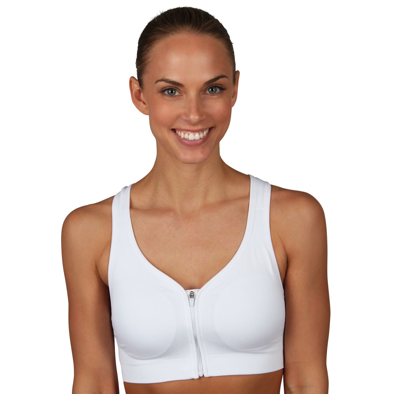 white zip up sports bra