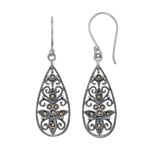 Tori Hill Sterling Silver Marcasite Filigree Teardrop Earrings