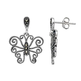 Tori Hill Sterling Silver Marcasite Butterfly Drop Earrings