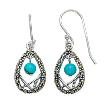 Tori Hill Sterling Silver Simulated Turquoise & Marcasite Teardrop Earrings