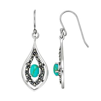 Tori Hill Sterling Silver Simulated Turquoise & Marcasite Drop Earrings