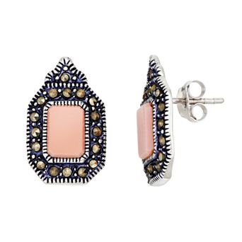 Tori Hill Sterling Silver Shell & Marcasite Geometric Earrings