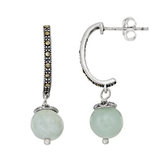Tori Hill Sterling Silver Jade & Marcasite J-Hoop Earrings