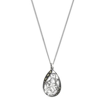 Tori Hill Sterling Silver Marcasite Teardrop Pendant Necklace