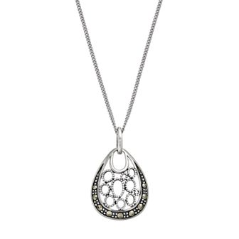 Tori Hill Sterling Silver Marcasite Teardrop Pendant Necklace