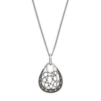 Tori Hill Sterling Silver Marcasite Teardrop Pendant Necklace