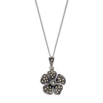 Tori Hill Sterling Silver Marcasite Flower Pendant Necklace