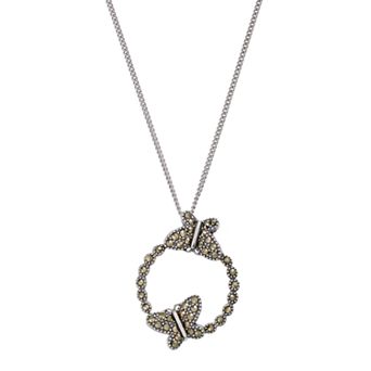Tori Hill Sterling Silver Marcasite Butterfly Pendant Necklace