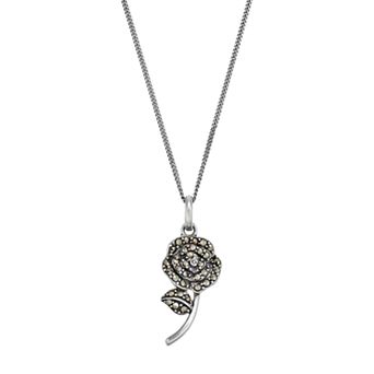 Tori Hill Sterling Silver Marcasite Rose Pendant Necklace