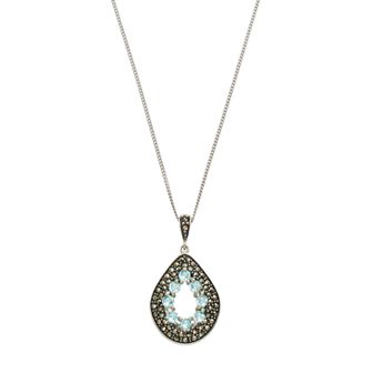 Tori Hill Sterling Silver Cubic Zirconia & Marcasite Teardrop Pendant Necklace