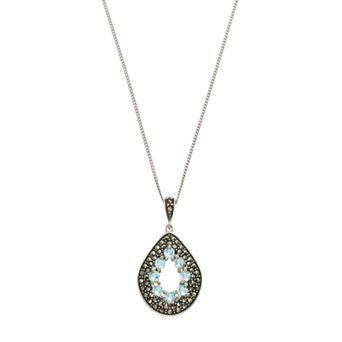 Tori Hill Sterling Silver Cubic Zirconia & Marcasite Teardrop Pendant Necklace