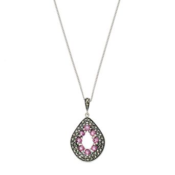 Tori Hill Sterling Silver Cubic Zirconia & Marcasite Teardrop Pendant Necklace