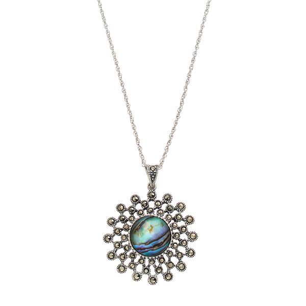Tori Hill Sterling Silver Abalone & Marcasite Starburst Pendant Necklace