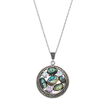 Tori Hill Sterling Silver Abalone & Cubic Zirconia Circle Pendant Necklace