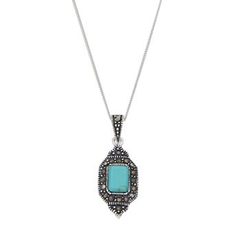Tori Hill Sterling Silver Simulated Turquoise & Marcasite Pendant