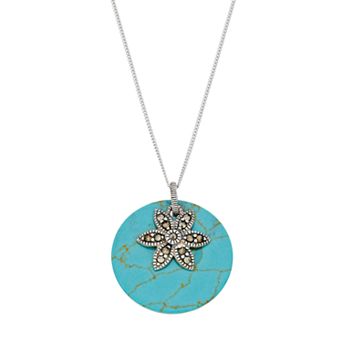 Tori Hill Sterling Silver Simulated Turquoise Disc & Marcasite Flower Pendant