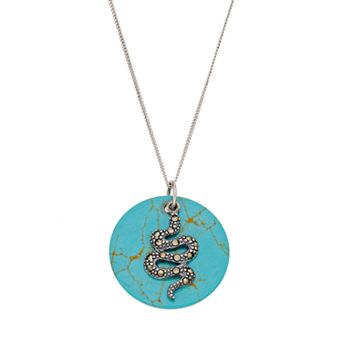 Tori Hill Sterling Silver Simulated Turquoise Disc & Marcasite Snake Pendant