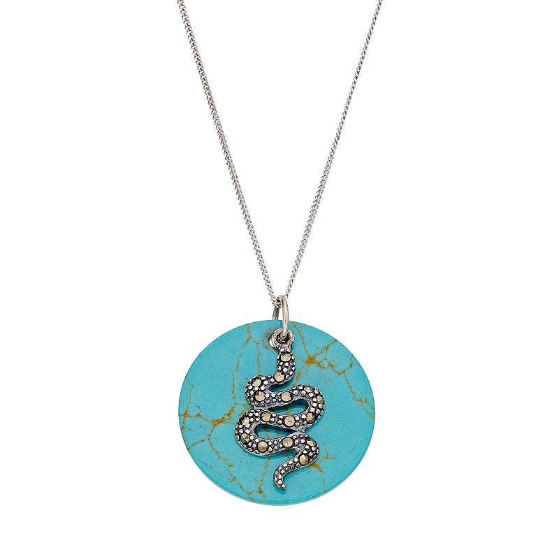 Tori Hill Sterling Silver Simulated Turquoise Disc & Marcasite Snake Penda